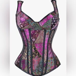 NWT Kimring Women's Gothic Jacquard Shoulder Straps Tank Overbust Corset Bustier